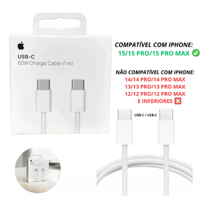 Carregador Completo Iphone 15 Original Apple Usb-c 60w (1m) Branco